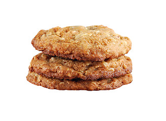 Image showing Trio Of Chocolate Chip Cookies Isolated On White Background