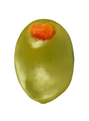 Image showing one green olive on white