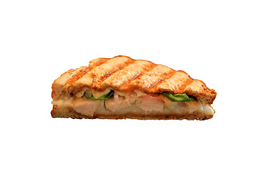 Image showing Grilled sandwich or panini with melting cheese