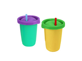 Image showing Two fast food paper cups with straws