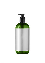 Image showing Green cosmetic bottle isolated on the white