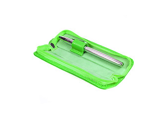 Image showing Green pen case isolated