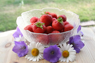 Image showing Swedish Midsummer dessert - strawberries