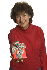 Image showing happy woman with gifts stack