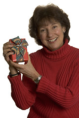 Image showing happy woman with gifts stack