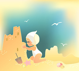 Image showing Girl building sandcastle