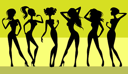 Image showing Six girls silhouettes