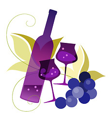 Image showing Bottle, wineglassses and grape