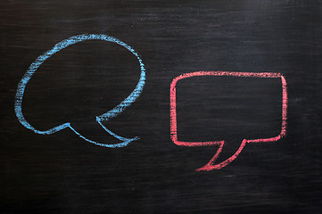 Image showing Chalk drawing of blank speech bubbles on a blackboard background