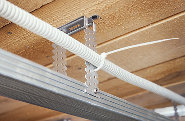 Image showing Electrical wiring in a suspended ceiling
