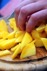 Image showing cutting mango slices