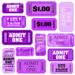Image showing Violet set of ticket admit one. EPS 8