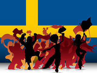 Image showing Sweden Sport Fan Crowd with Flag