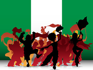 Image showing Nigeria Sport Fan Crowd with Flag