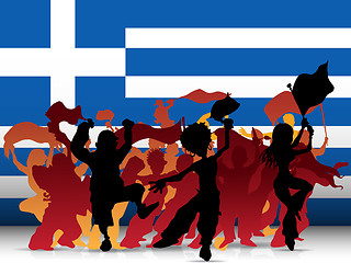 Image showing Greece Sport Fan Crowd with Flag