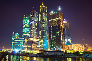 Image showing Skyscrapers at nighttime