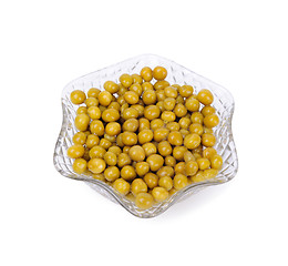 Image showing Preserved peas in crystal bowl isolated on a white background