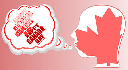 Image showing human head in canada flag and speech bubble - happy canada day