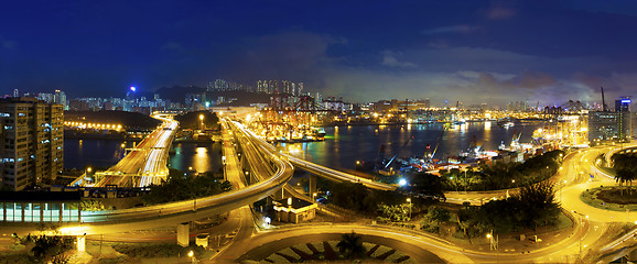 Image showing City traffic night scene in Hong Kong 