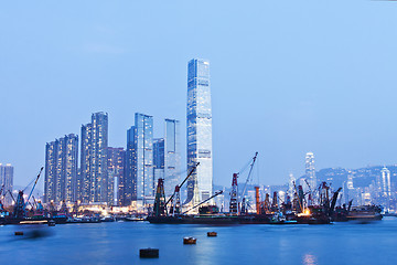 Image showing Hong Kong night view at cargo terminal