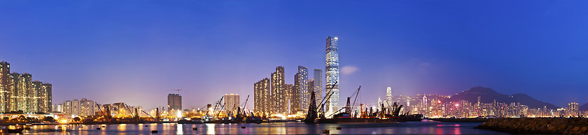 Image showing Hong Kong skyline night view at coast