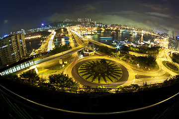 Image showing Hong Kong night traffic with modern buildings background