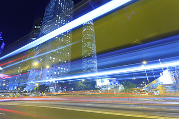 Image showing Traffic with blur light through city at night