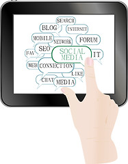 Image showing text keywords on social media themes. tablet pc