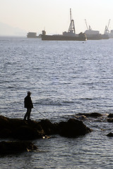 Image showing Fisherman along the coast