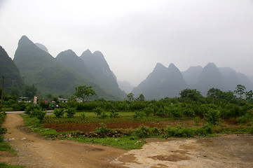 Image showing Beautiful Karst mountain landscape in Yangshuo Guilin, China