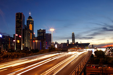 Image showing Busy traffic in Hong Kong at night