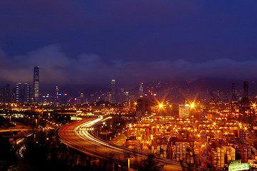 Image showing Traffic in Hong Kong at night