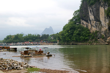 Image showing Bamboo raft in Xingping village, China. 