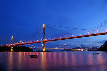 Image showing Ting Kau Bridge at night in Hong Kong