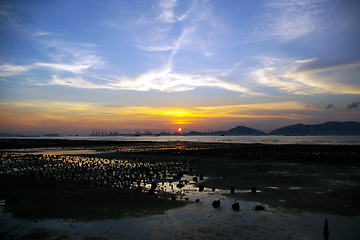 Image showing Beautiful sunset along seashore in Hong Kong