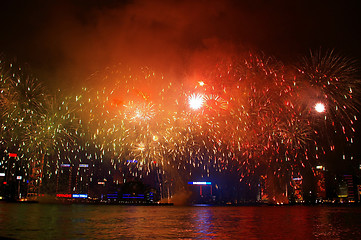 Image showing Chinese New Year fireworks along Victoria Harbour, Hong Kong