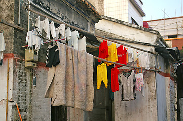 Image showing Hanging clothes in China village
