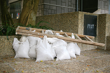 Image showing Ladder and sand bags