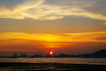 Image showing Beautiful sunset along seashore in Hong Kong