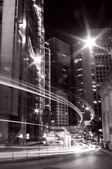 Image showing Traffic in Hong Kong at night in black and white toned