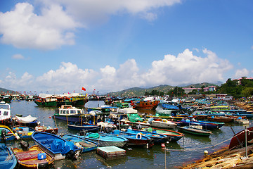 Image showing Cheung Chau sea view in Hong Kong, with fishing boats as backgro
