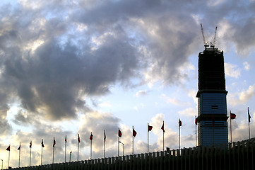 Image showing Modern buildings under sunset (ICC under construction)