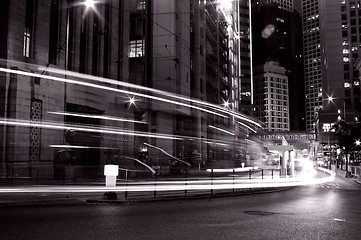 Image showing Busy traffic in Hong Kong at night in black and white 