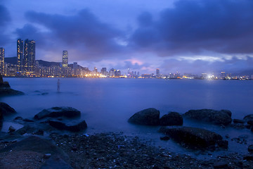 Image showing Sunset along the ocean in Hong Kong