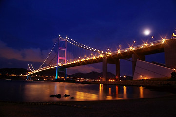 Image showing Tsing Ma Bridge in Hong Kong at night