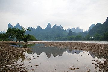 Image showing Beautiful Karst mountain landscape in Yangshuo Guilin, China