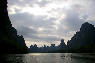 Image showing Beautiful Karst mountain landscape in Yangshuo Guilin, China