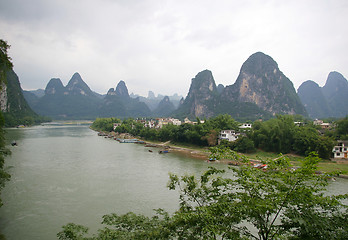 Image showing Beautiful Karst mountain landscape in Yangshuo Guilin, China