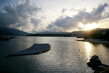 Image showing Hong Kong sunset at coast