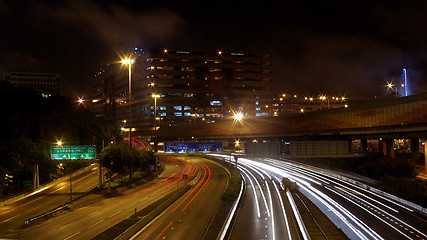 Image showing Light trails in Hong Kong at night